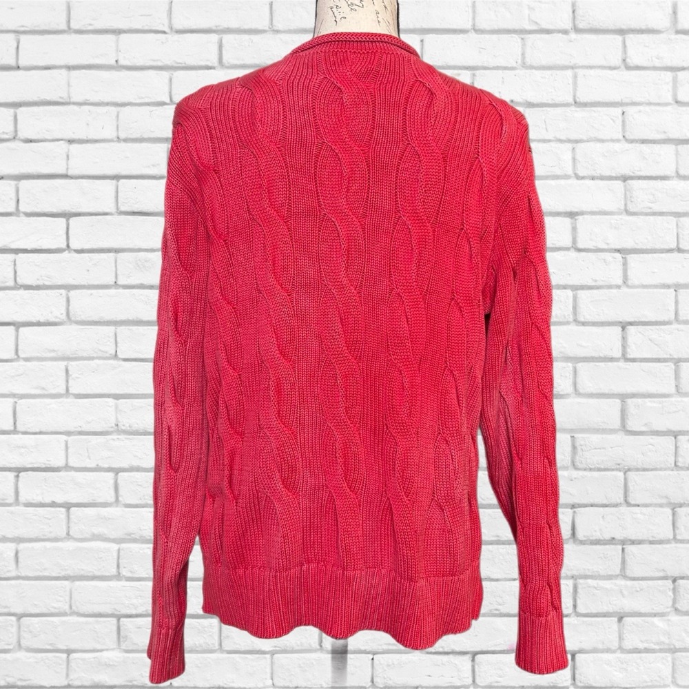 Polo Ralph Lauren Pink Cable Knit Cotton Sweater Womens Large Crew Neck Pony - Picture 3 of 8